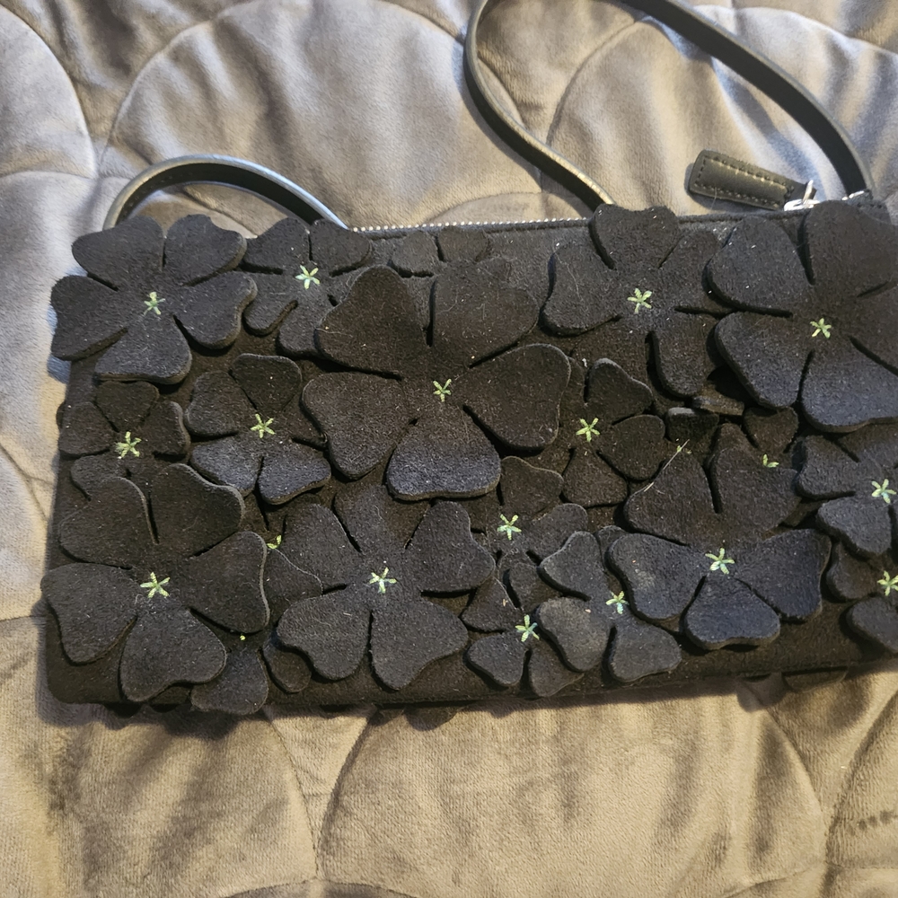 BCBG Black Felt Mini Bag with Dimensional Felt Floral Design